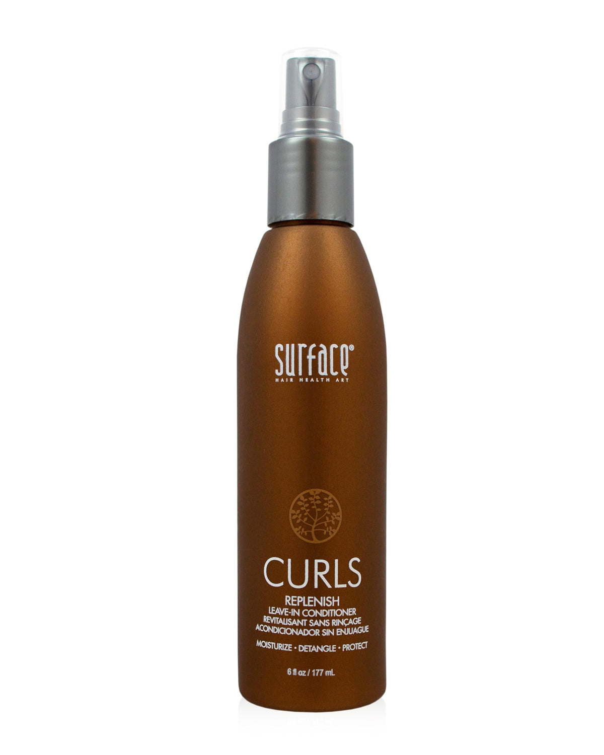 SURFACE Hair Curls Replenish bottle delivers moisturizing formula for soft, defined curls.