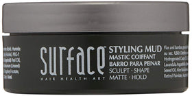 SURFACE Hair Men Styling Mud texture closeup reveals flax and bamboo fibers.