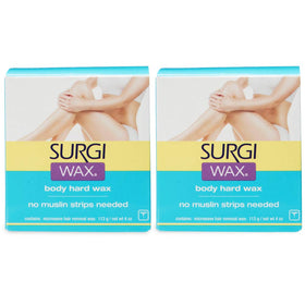 Surgiwax box front shows two 4 oz hard wax tins for at-home waxing.