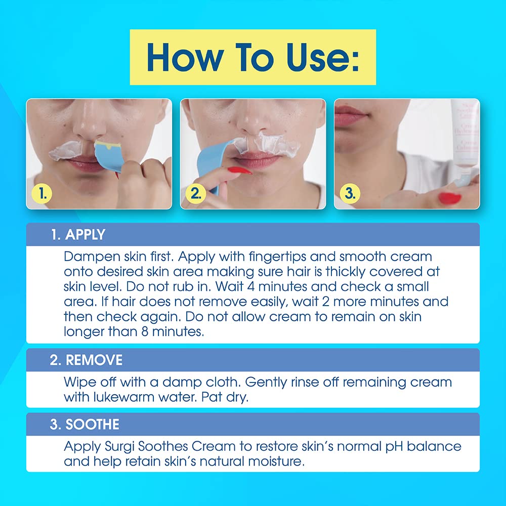 Surgiwax facial removal cream on cheeks for gentle, precise hair removal