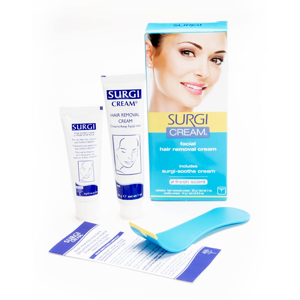 Surgiwax facial removal cream on chin for convenient facial grooming