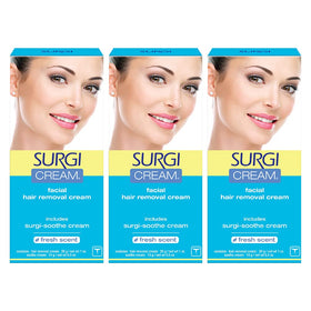 Surgiwax facial removal cream on upper lip for quick, smooth results