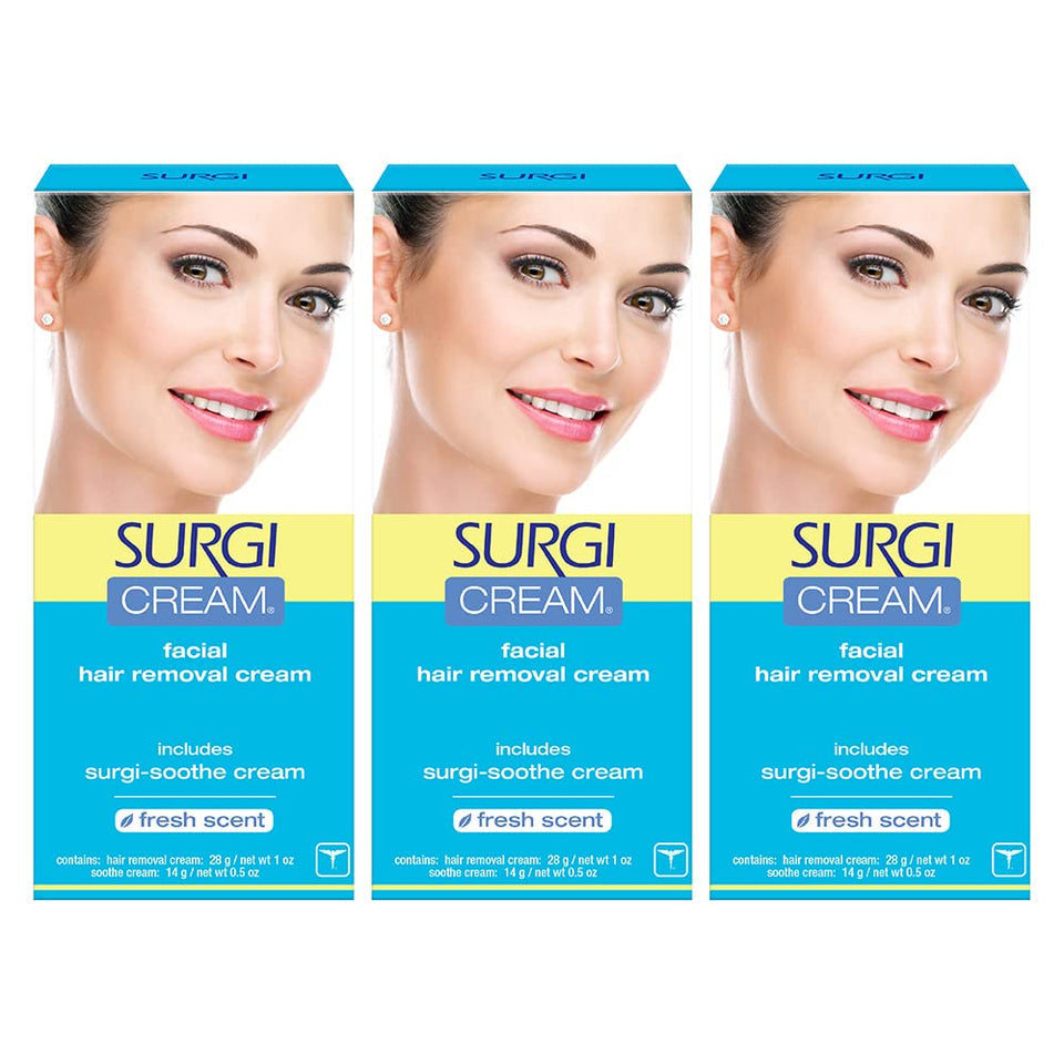 Surgiwax facial removal cream on upper lip for quick, smooth results