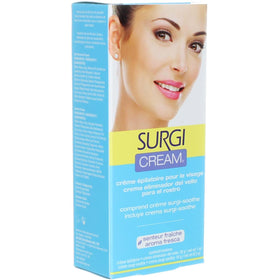 Surgiwax facial hair removal cream on cheeks for even facial depilation