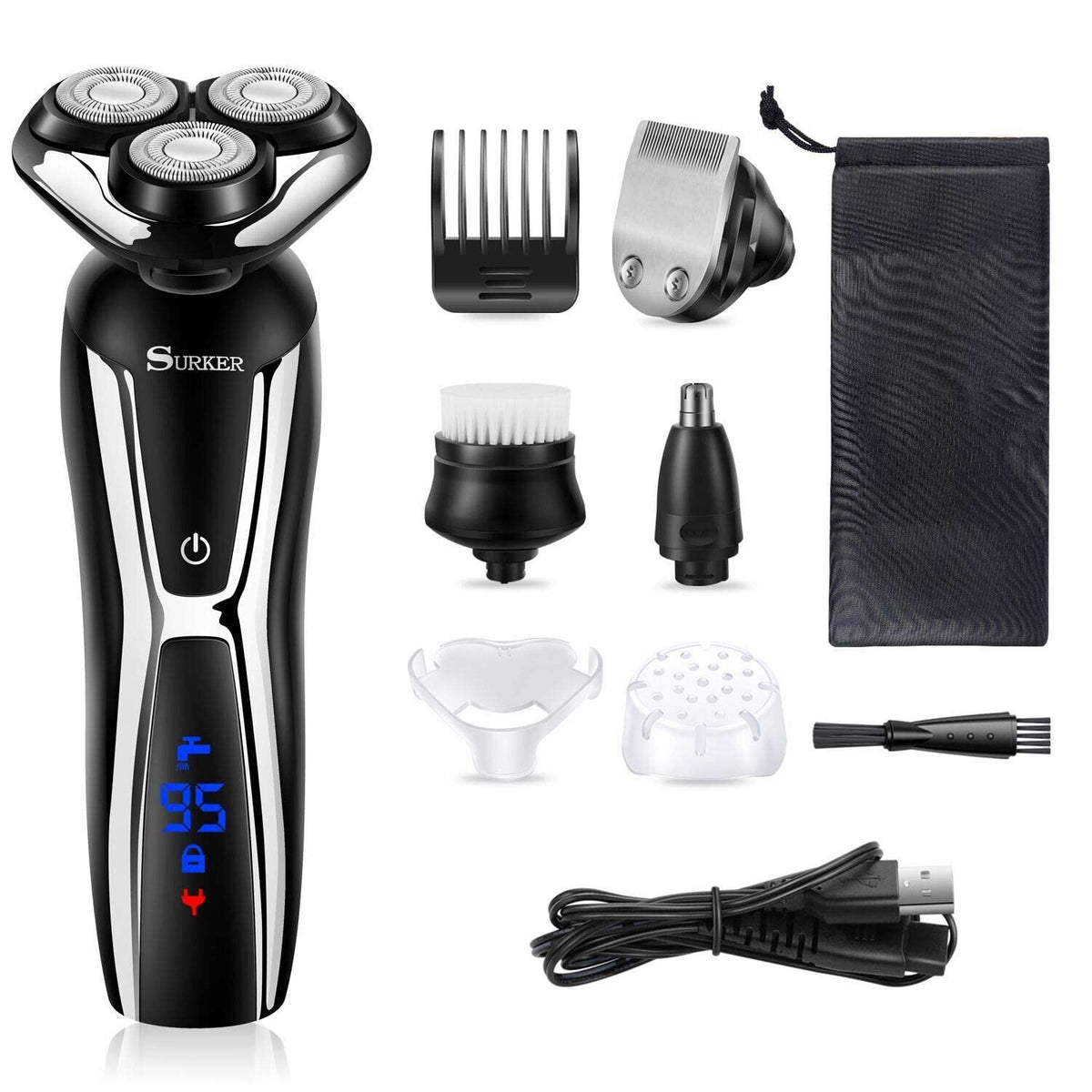 SURKER 3D-floating heads glide along contours for a smoother, safer shave.