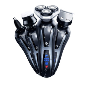 SURKER electric shaver head close-up showing contour-following design for a smooth shave.