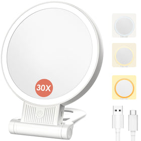 SurSynch 1X/30X magnifying mirror with light, front view for detailed makeup tasks.