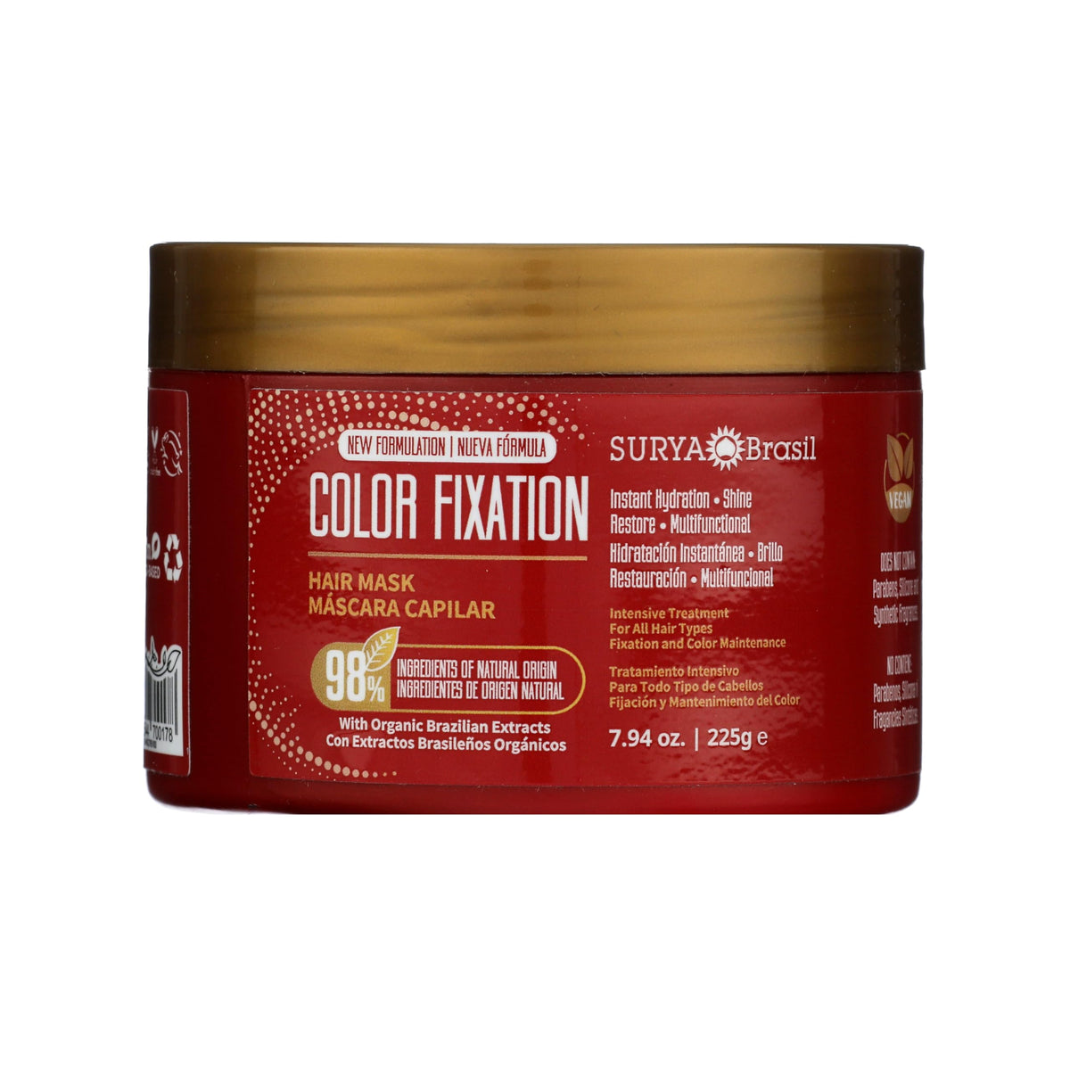 Surya Brasil Color Fixation Restorative Hair Mask jar close-up, creamy texture for color-treated hair