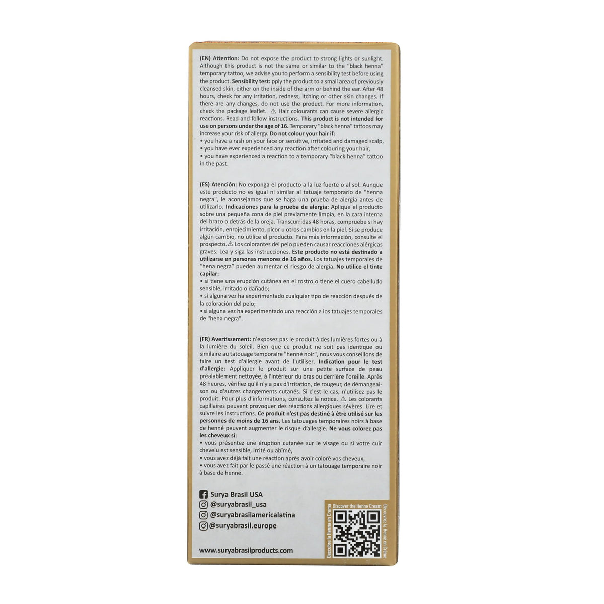 Eco-friendly packaging supports sustainable beauty with Surya Brasil Henna Cream Golden Blonde.
