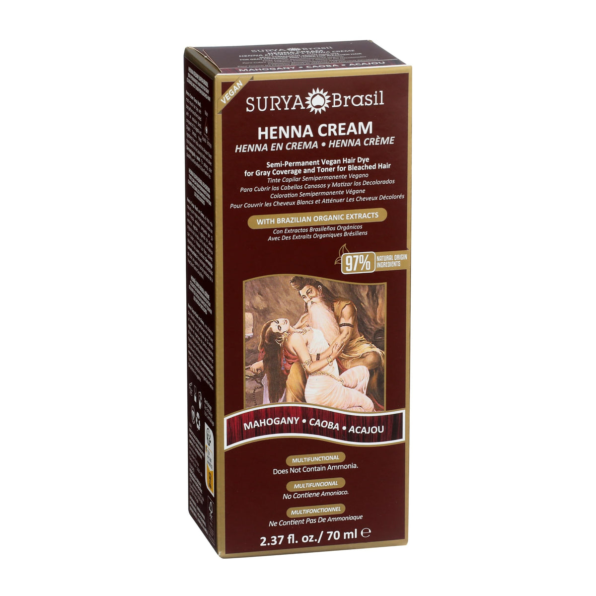 Surya Brasil Henna Cream Mahogany hair after color with shine and softness.