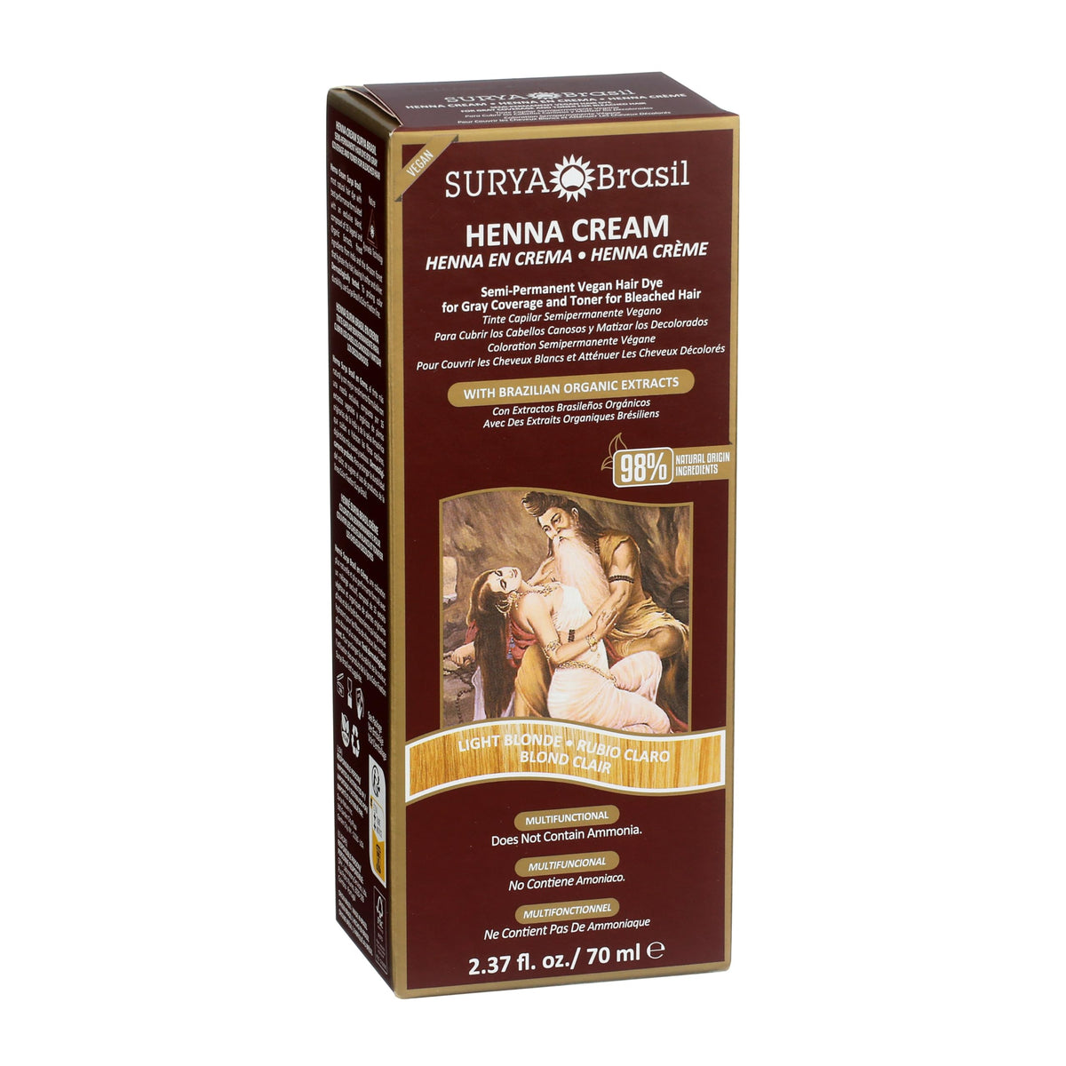 Dermatologist-tested hypoallergenic label on Surya Brasil packaging.