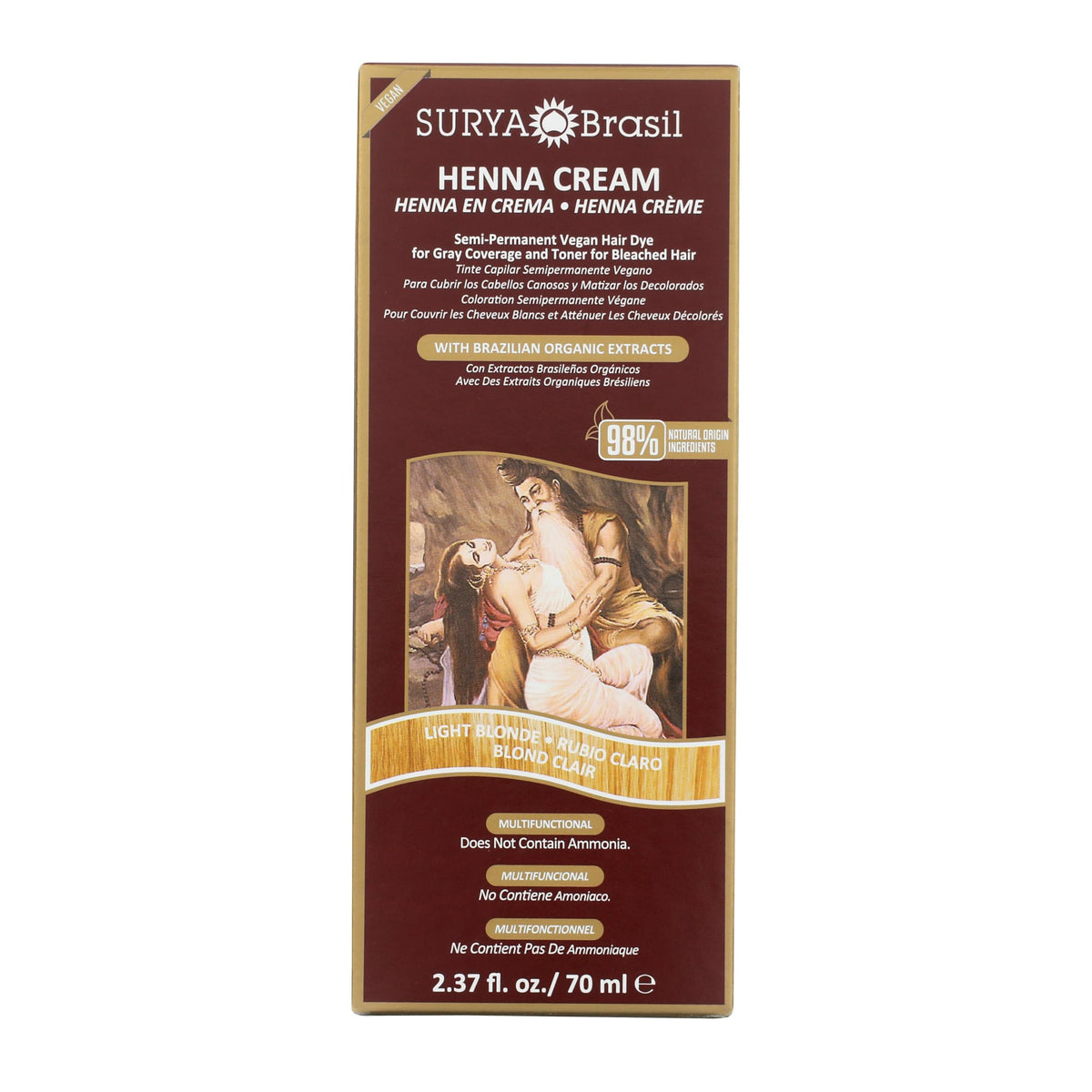 Surya Brasil Henna Cream Light Blonde box shows vibrant, conditioning color.