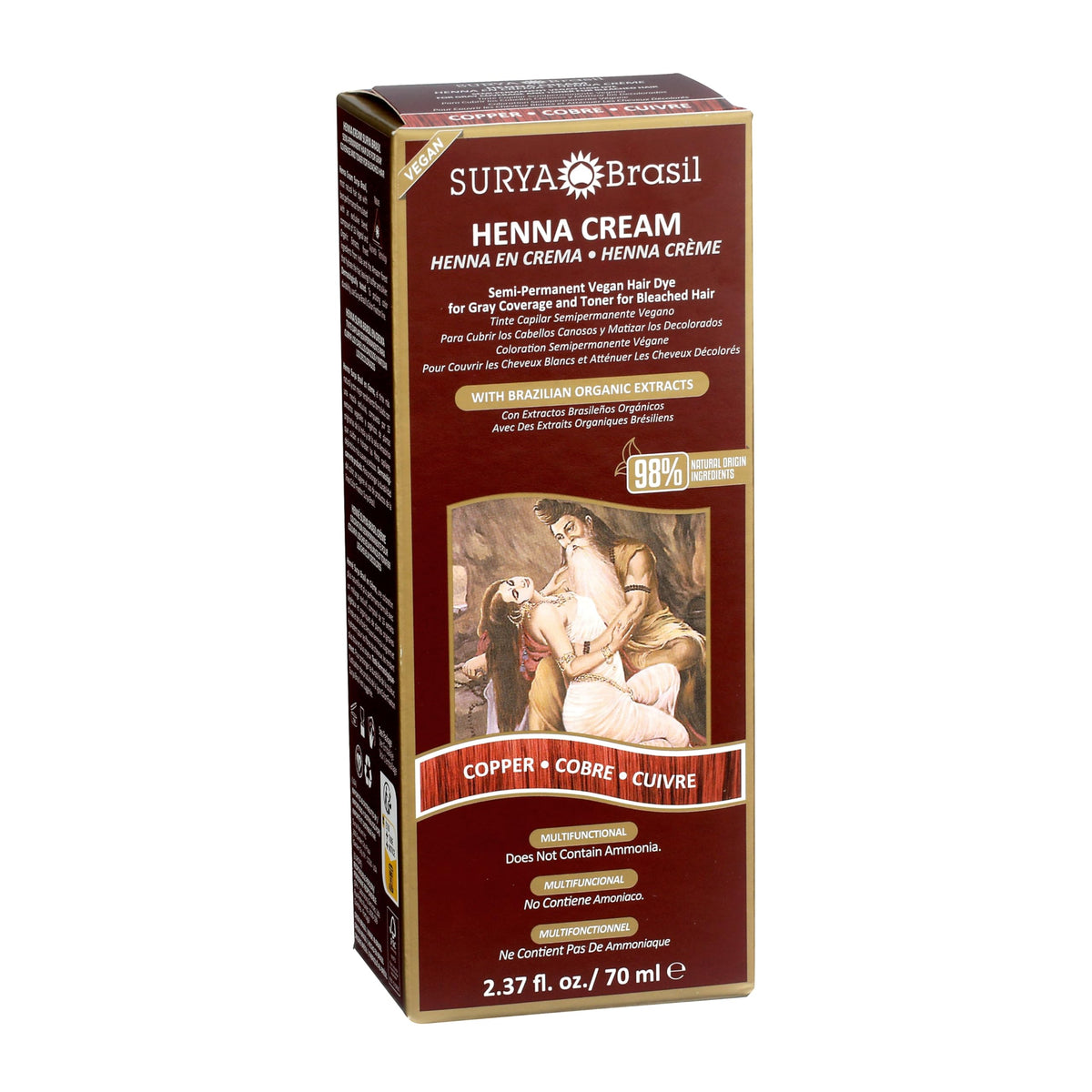 Surya Brasil Henna Cream packaging box highlighting vegan cruelty-free brand.