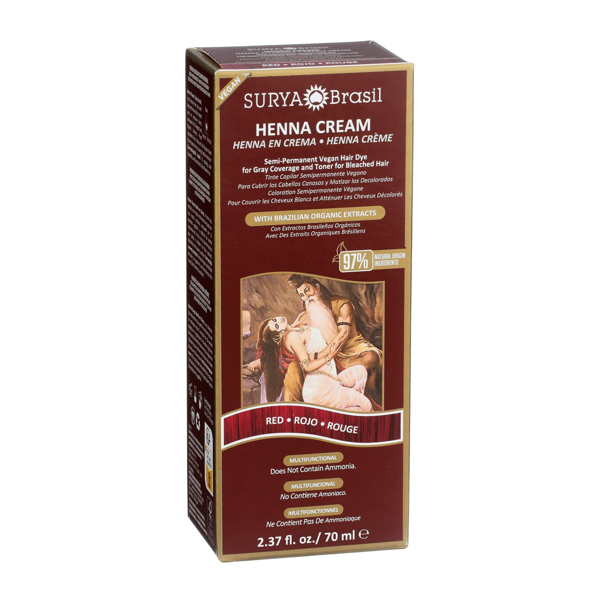 Surya Brasil Henna Cream Red ingredients with botanicals for antioxidant-rich color.