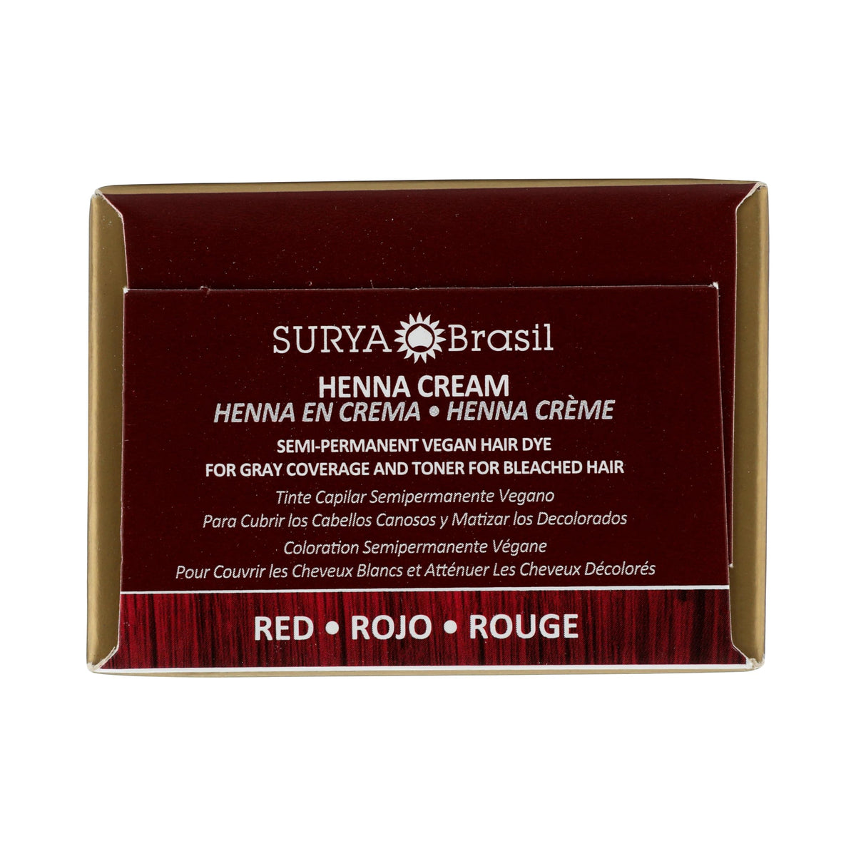 Surya Brasil Henna Cream Red eco packaging emphasizes sustainable beauty.