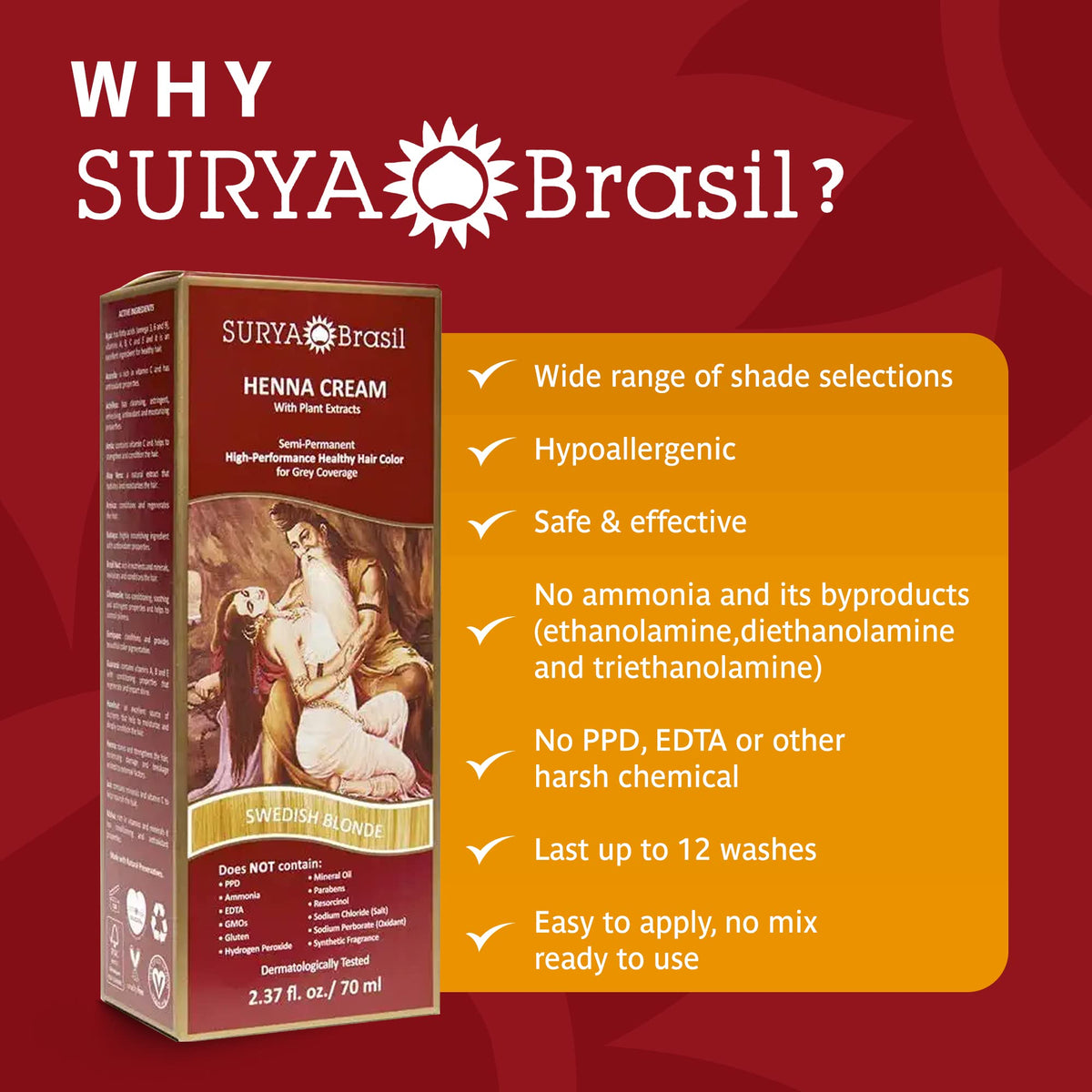 Before and after look with Surya Brasil Henna Cream Swedish Blonde.