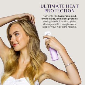 SUTRA Heat Guard application on damp hair for even distribution.
