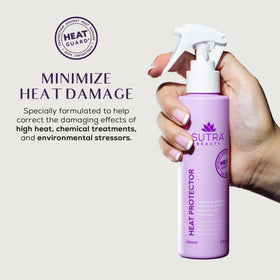 SUTRA Heat Guard label close-up highlights cruelty-free, sulfate-free formula.