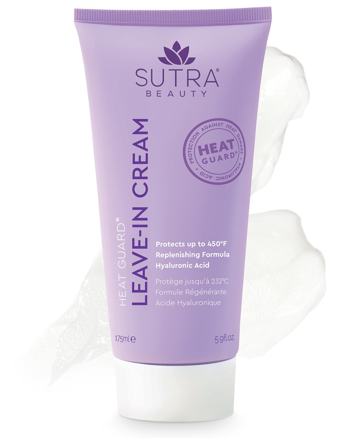 SUTRA Heat Guard Leave-In Cream bottle ready for heat protection up to 450°F