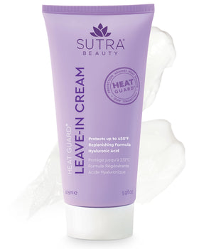 SUTRA Heat Guard Leave-In Cream bottle ready for heat protection up to 450°F