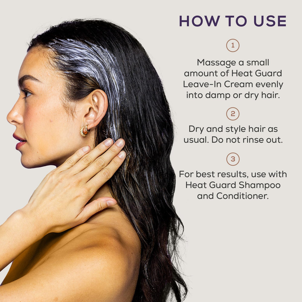 SUTRA Heat Guard Leave-In Cream on dry hair reduces frizz and adds shine
