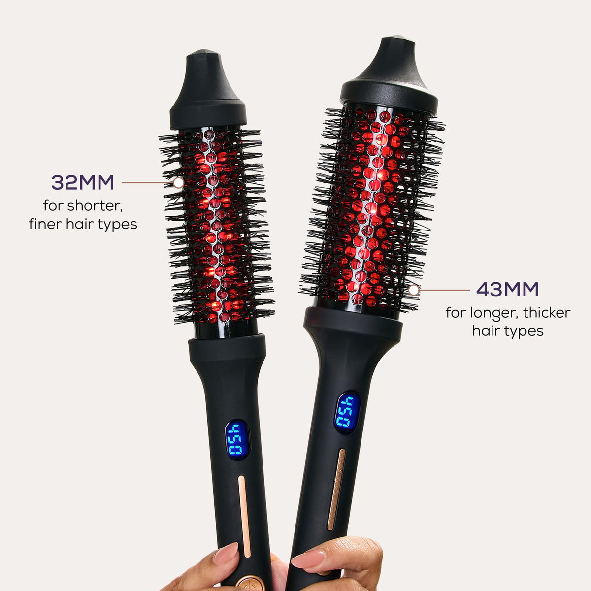 SUTRA Thermal Brush digital display highlights precise heat control during styling.