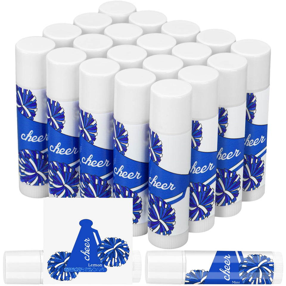 Suttmin Cheer Lip Balm bulk pack featuring blue and white design for team gifts