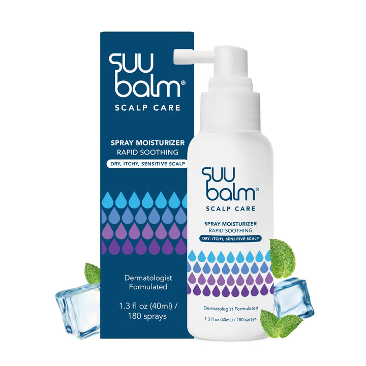 Suu Balm Rapid Scalp Spray being applied for quick itch relief