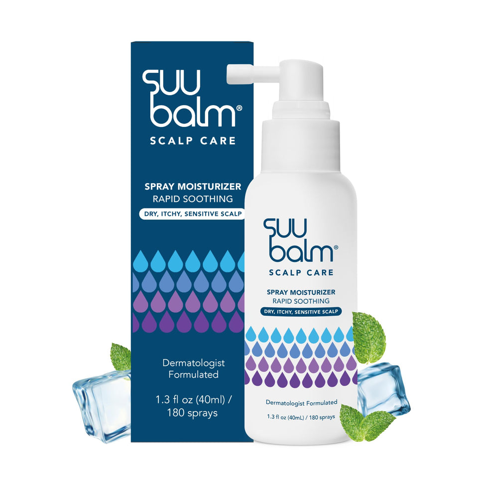 Suu Balm Rapid Scalp Spray being applied for quick itch relief