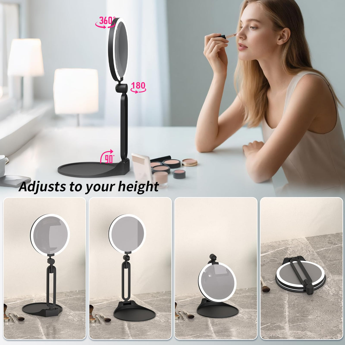 Suupvaor mirror features 360° rotation for flexible positioning.