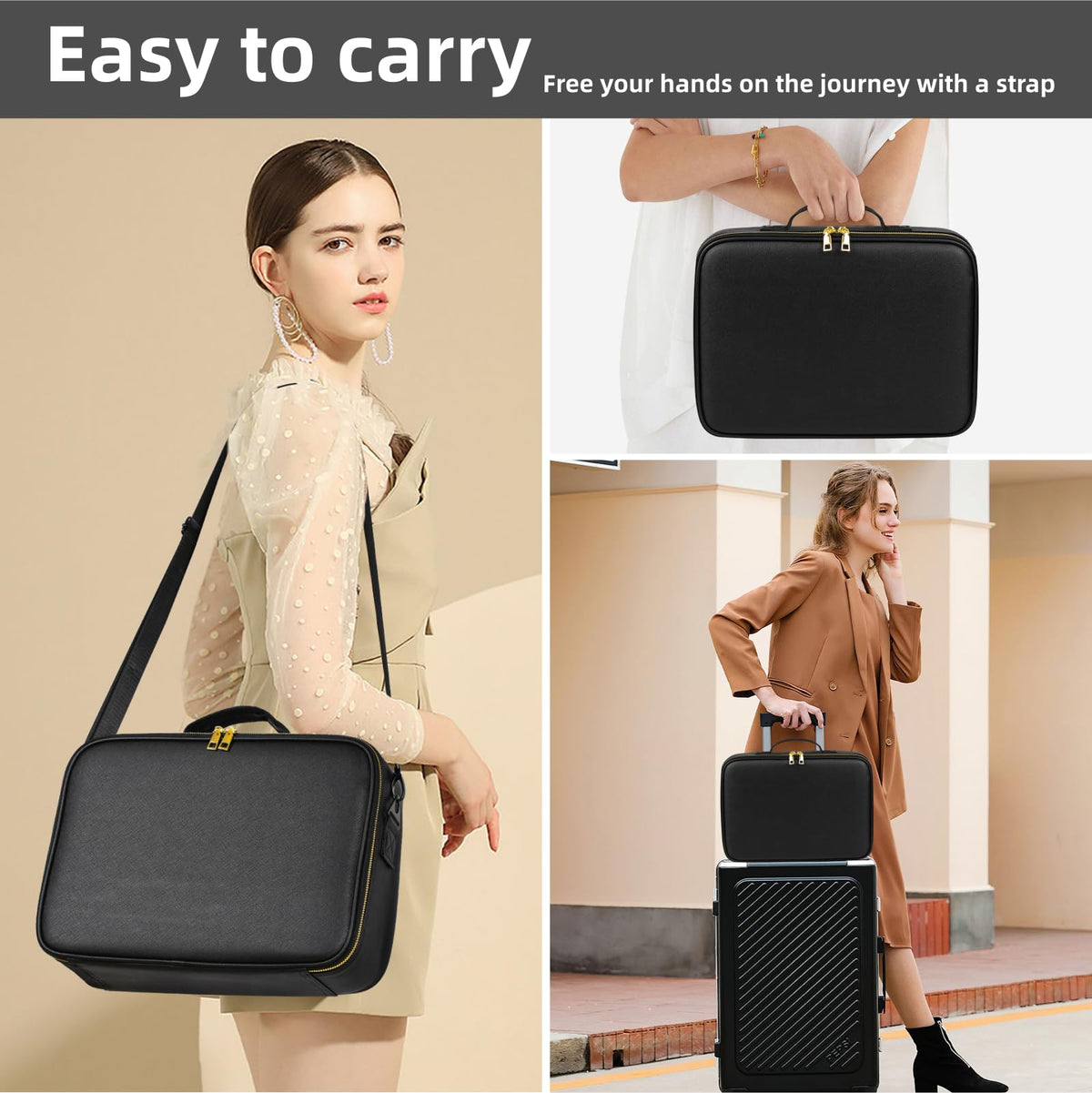 Durable Suupvaor synthetic leather exterior protects cosmetics during travel
