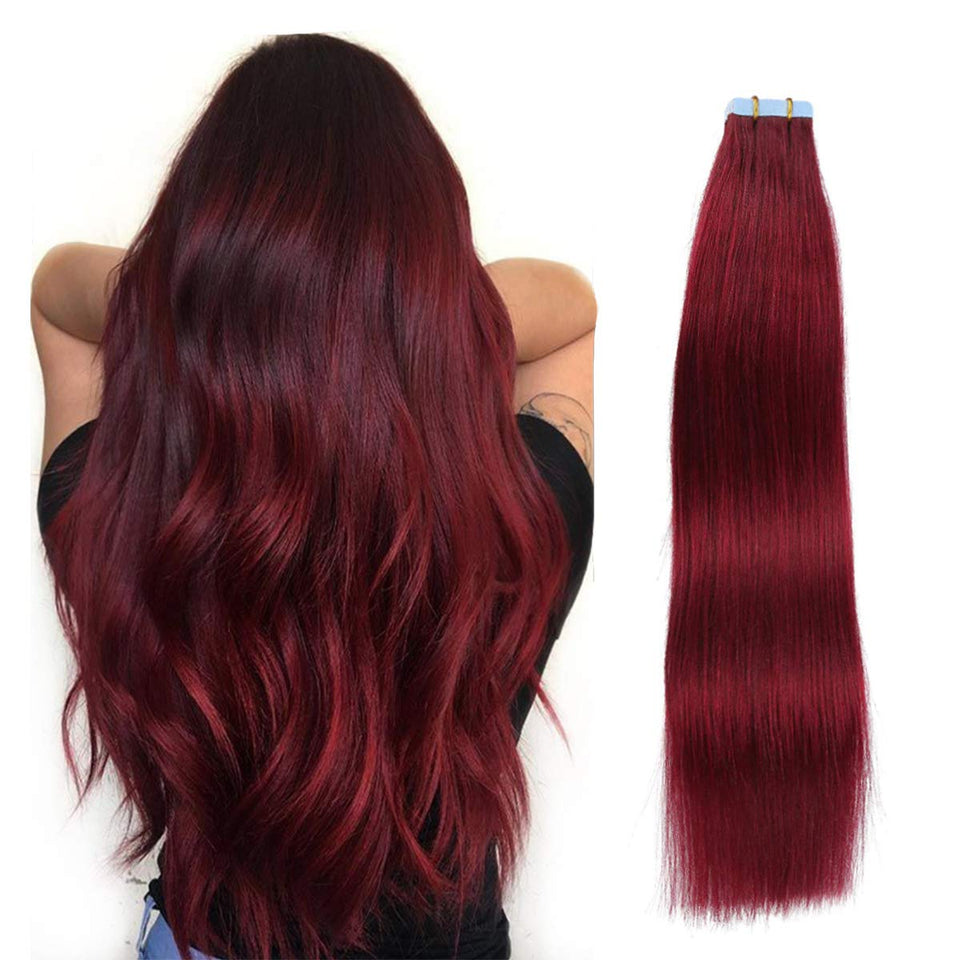 SUYYA Burgundy tape-in extensions main view for natural blend