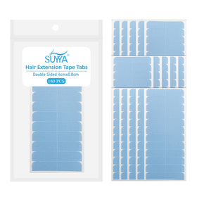 SUYYA hair extension tape tabs blue, 180 pieces, secure replacement with minimal visibility.
