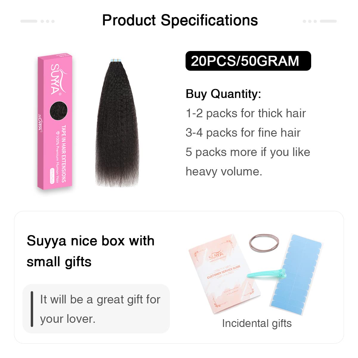 SUYYA natural black 1B tape-in extensions matching dark hair smoothly