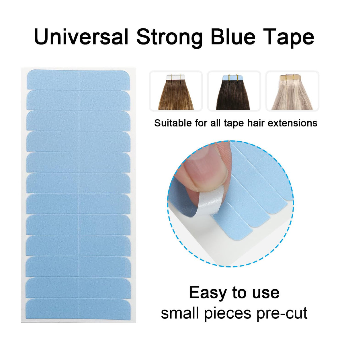 SUYYA replacement tape tabs in blue, 4x0.8 cm, for most extensions.