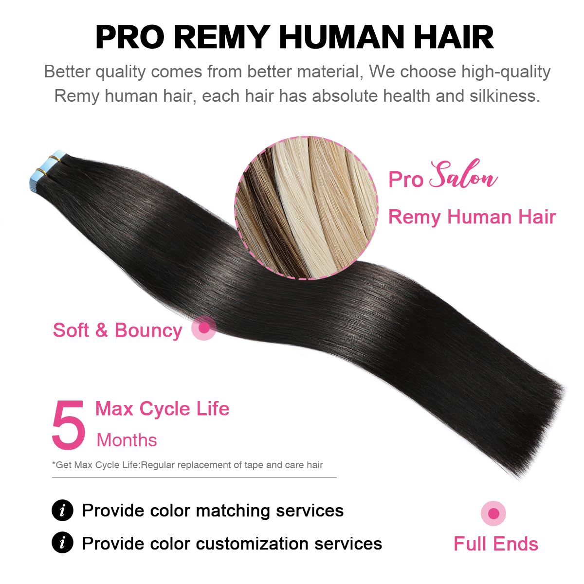SUYYA tape-in extensions off black 12in color-matching option helps shade.