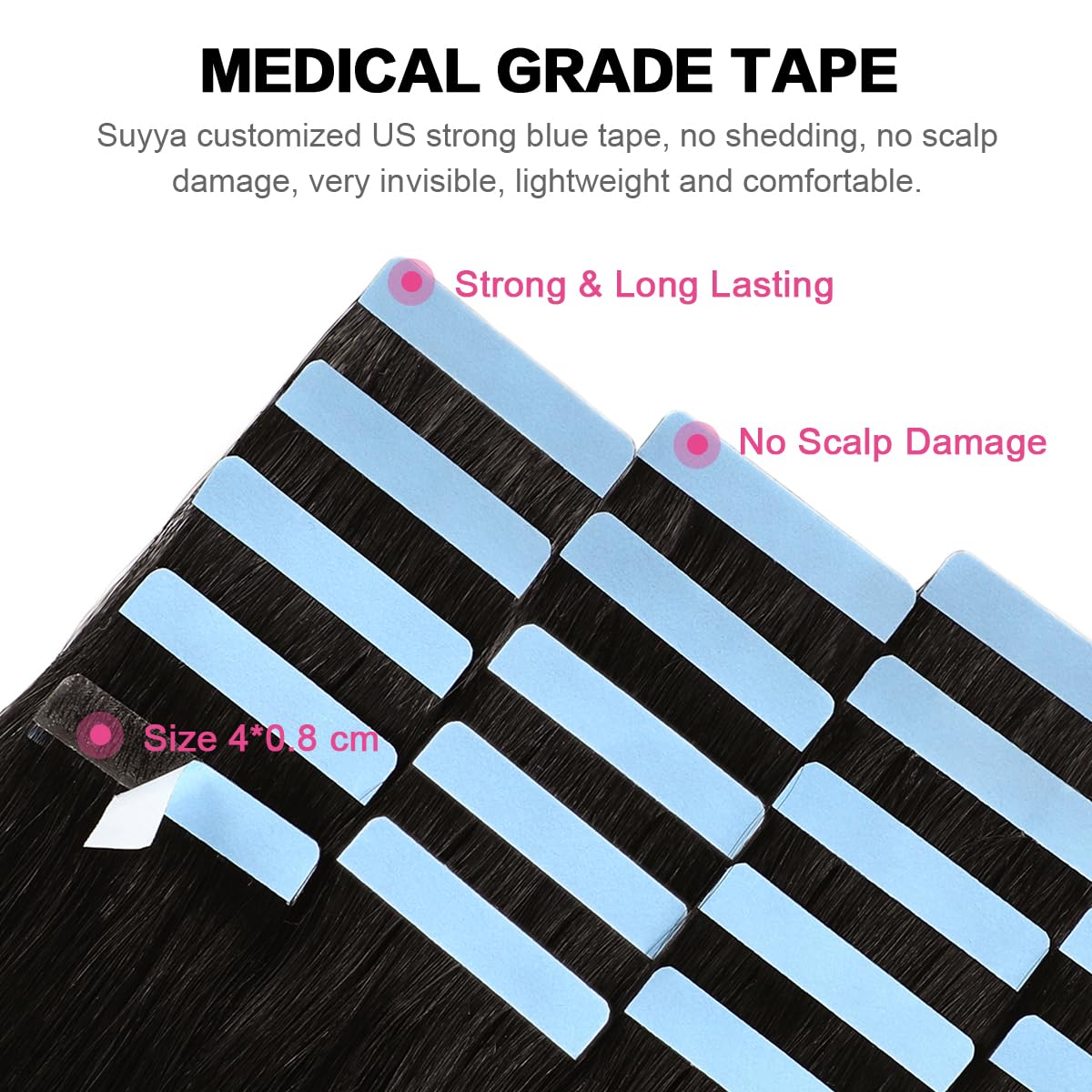 SUYYA tape-in extensions off black 12in curl-ready to style.