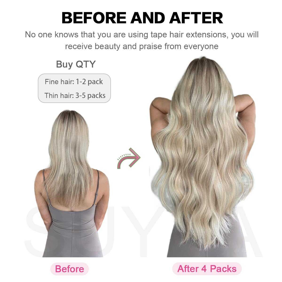 SUYYA tape-in extensions off black 12in daily-wear comfortable all-day.
