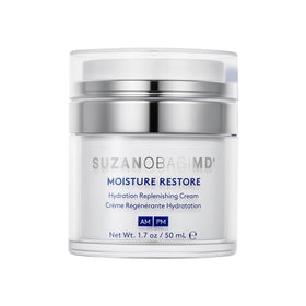 Suzanobagimd Moisture Restore bottle showcasing portable, long-lasting hydration for all skin types.
