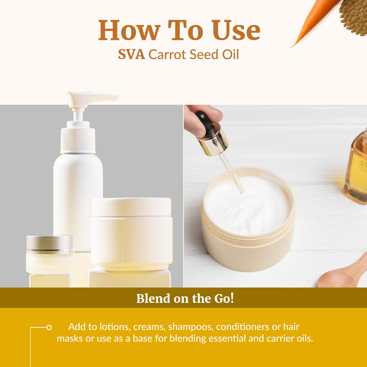 SVA Organics carrot seed oil for body massage providing a silky glide