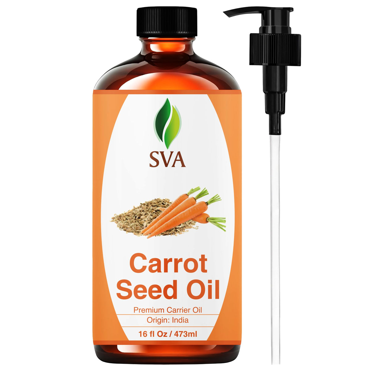 SVA Organics carrot seed oil bottle ready for daily skincare and massage rituals