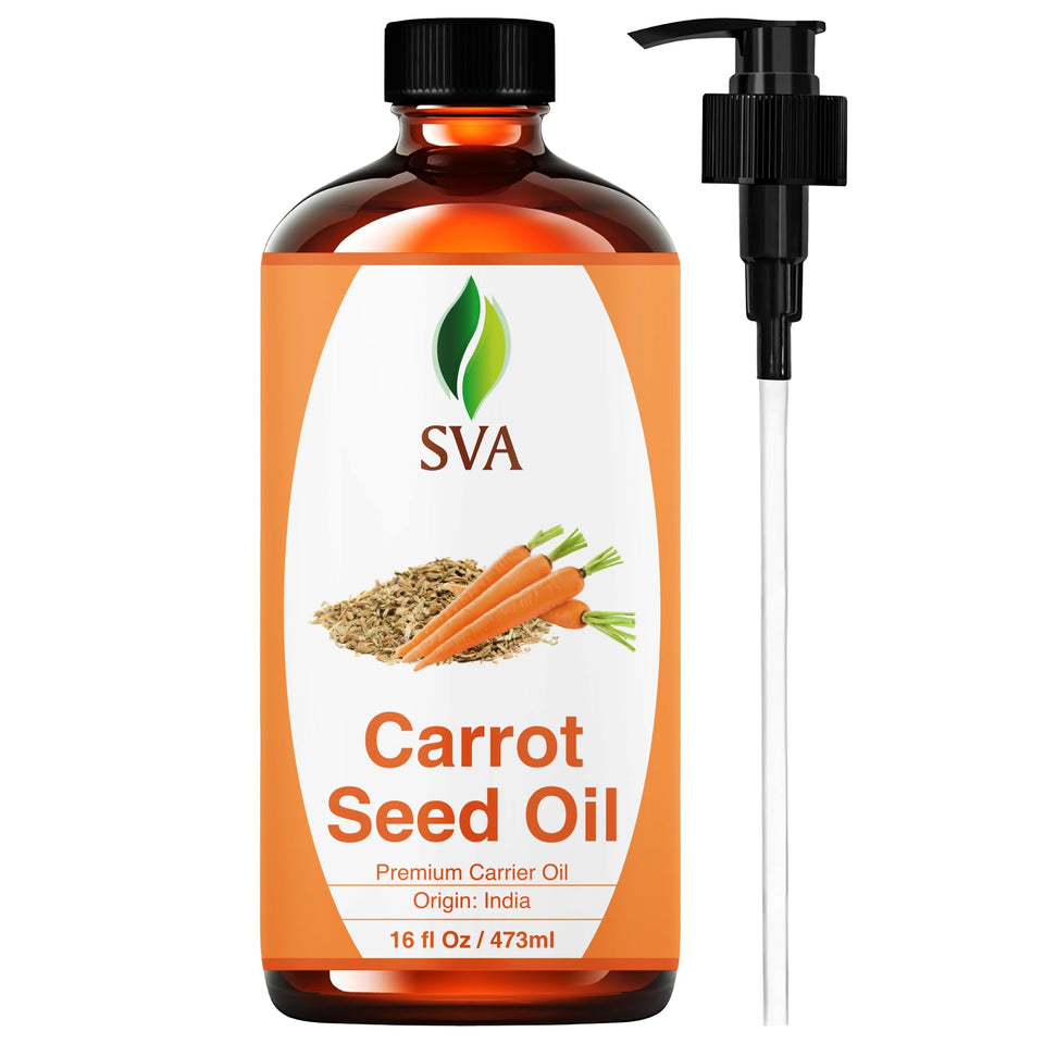 SVA Organics carrot seed oil bottle ready for daily skincare and massage rituals