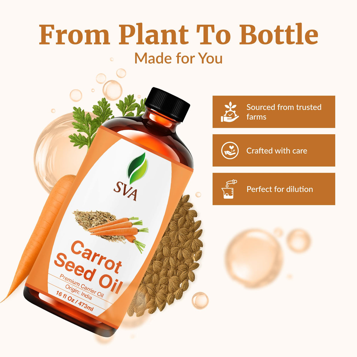 SVA Organics carrot seed oil face-application showing gentle absorption