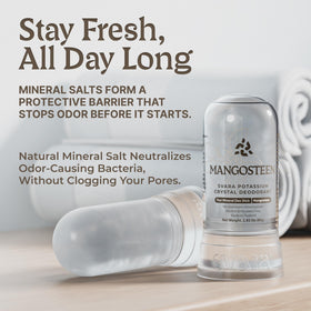 Close-up of SVARA Mangosteen deodorant stick smooth surface