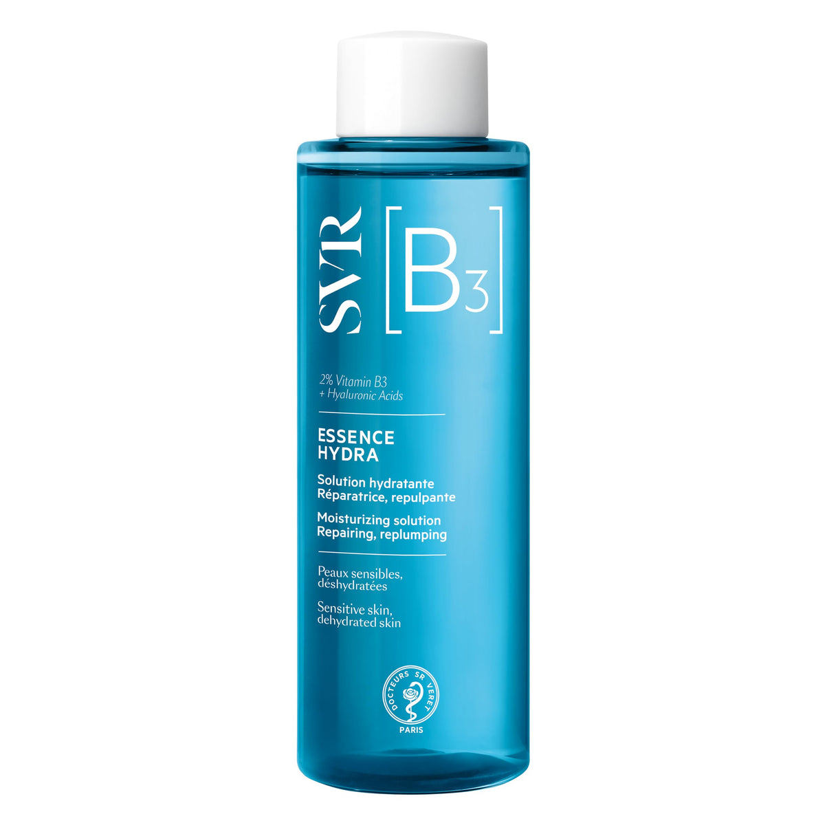SVR B3 Hydra Face Essence bottle highlights fragrance-free hydration for sensitive skin.