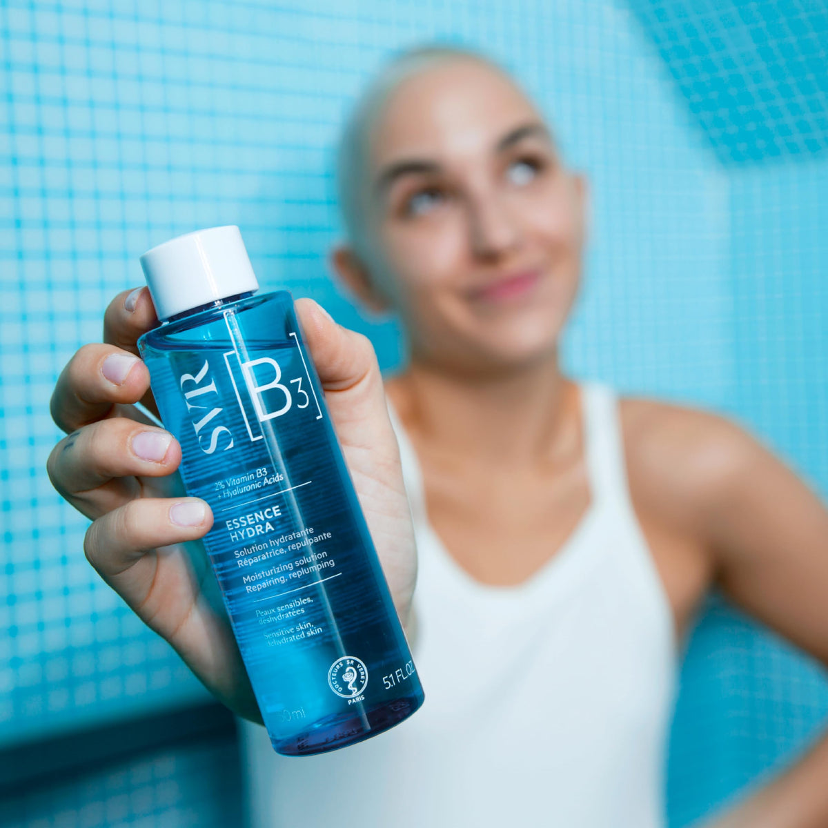 SVR B3 Hydra Face Essence texture close-up shows a light, gel-like hydration.