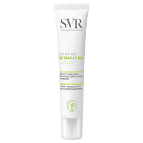 SVR Sebiaclear Active Gel-Cream bottle on white background showing oil-free benefits.