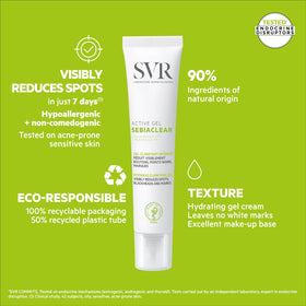 SVR Sebiaclear Active Gel-Cream on clean face with oil-free finish.