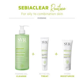 SVR Sebiaclear Active Gel-Cream close-up shows reduced spots and redness.