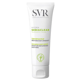 SVR Sebiaclear moisturizing cream bottle shows a lightweight, non-greasy finish for oily skin.